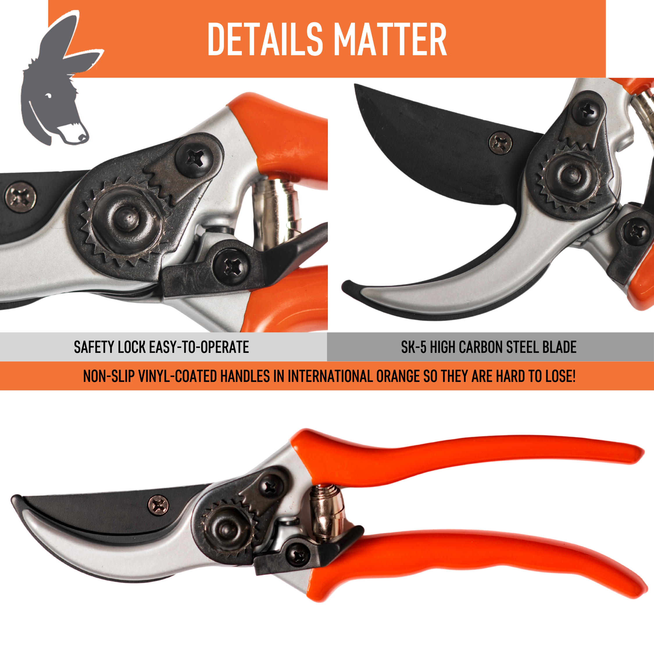 Donkey Works Bypass Secateurs 8" with Holster