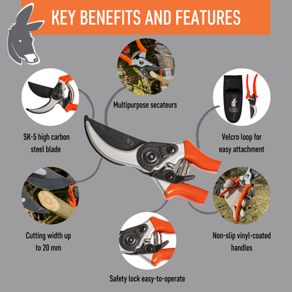 Donkey Works Bypass Secateurs 8&quot; with Holster
